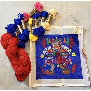 VTG Stitchworks UNFINISHED needlepoint Canvas Inka Folk Art Beautiful WORK 70s